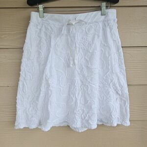 MAX STUDIO Women's Mini Skirt White A-Line Boho Floral Appliqué Sz  M